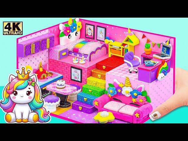 Unicorn Dreamland - Build Unicorn Mini House with Rainbow Stairs and Cute Bedroom DIY Miniature House