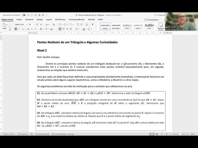 Pontos Notáveis de um Triângulo e Algumas Curiosidades - Aula 01