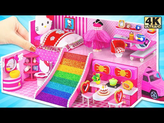 Build the Cutest Miniature Hello Kitty House Ever with Rainbow Slide - DIY Miniature House