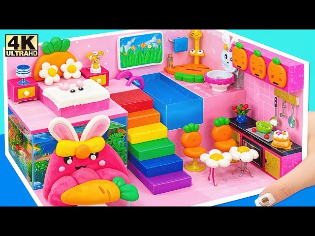 Create a Miniature Bunny Home with Cute Carrot Decor and Fish Tank - DIY Cardboard House