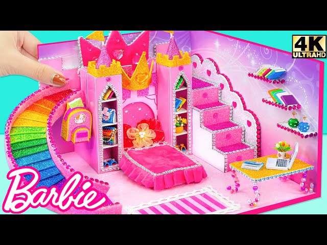 DIY Barbie Dreamhouse Castle with Pink Bedroom and Rainbow Stairs
