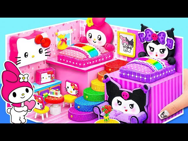 Build My Melody House with Cute Kitchen - Purple Room for Kuromi - DIY Miniature Cardboard House