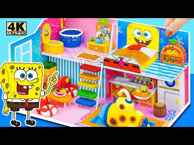 Build Cute SpongeBob Dollhouse with Bedroom and Kitchen Playset for Two - DIY Miniature House