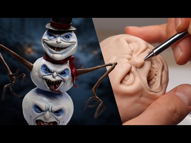 Sculpting a Monster Snowman from Polymer Clay - Nightmare-Inspired Three-Faced Design