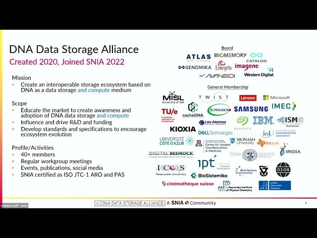 Introduction to the SNIA DNA Data Storage Alliance