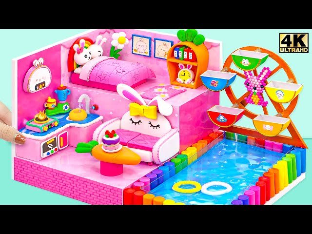Make Bunny Mini House with Water Pool, Ferris Wheel and Cozy Bedroom - DIY Miniature House