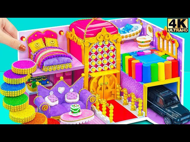 Craft Colorful Rainbow Castle Mini House with Glitter Bedroom and Candy Staircase - DIY Miniature House