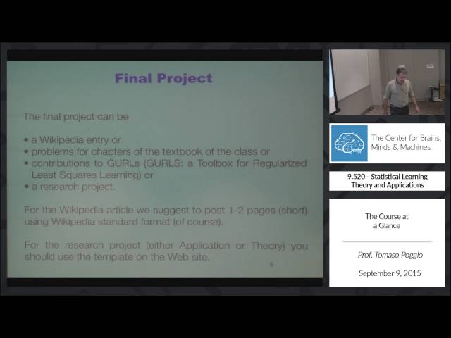 Statistical Learning Theory and Applications - Fall 2015