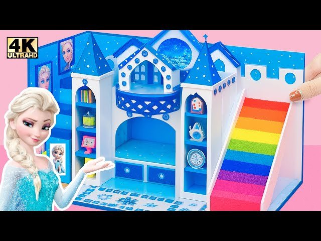 DIY Miniature Castle with Luxurious Pink Bedroom and Rainbow Slide for Elsa Princess