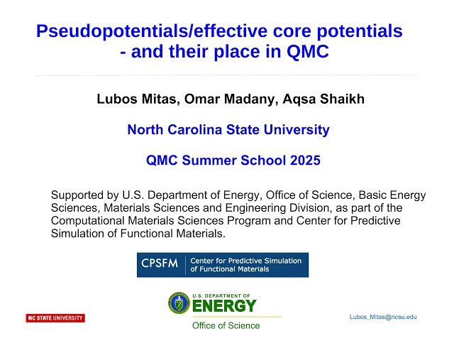 Pseudopotentials and Their Place in Quantum Monte Carlo - Session 3.1