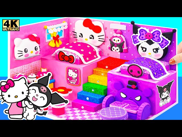 Hello Kitty and Kuromi Mini House with Twin Bedroom and Rainbow Steps - DIY Miniature House