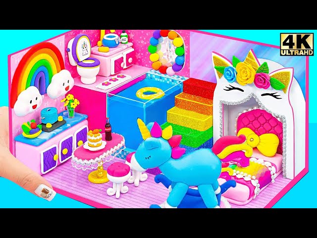 Build a Magical Unicorn Rainbow House with Pool and Kitchen - DIY Miniature House