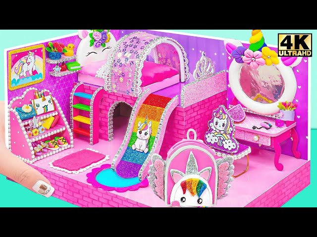 Build Unicorn Rainbow Bedroom with Cute Furniture from Cardboard - DIY Miniature House