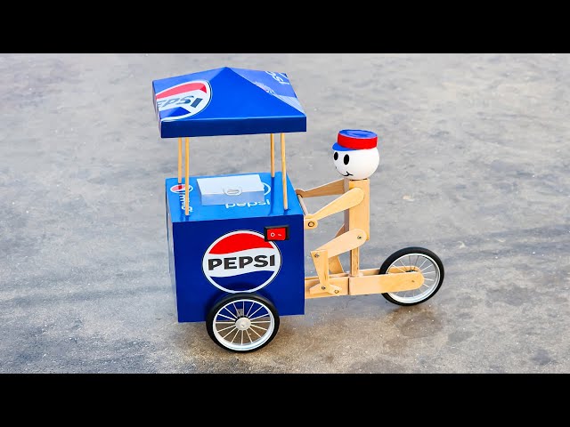 DIY Cycle Rickshaw Robot with Pepsi Cans - Motorized Ice Cream Delivery Trolley