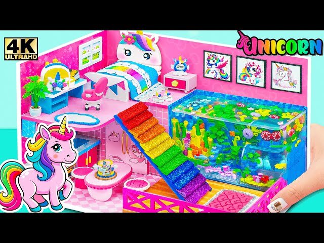 DIY Miniature House - Make Unicorn Dream House with Rainbow Stairs, Bedroom and Aquarium