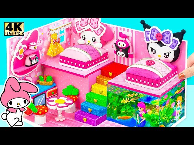 Build Adorable My Melody House with Kuromi Bedroom, Rainbow Stairs and Aquarium - DIY Miniature House