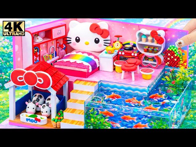 Make Hello Kitty Aquarium House with Fish Tunnel, Bakery Kitchen and Cozy Bedroom - DIY Miniature House