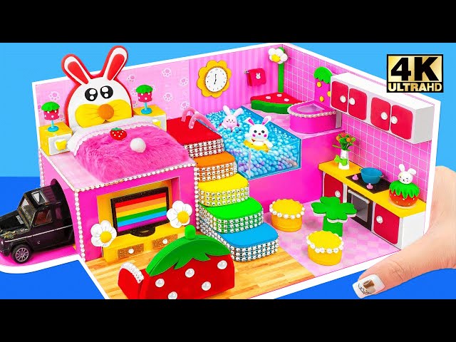 DIY Pink Family House with Car Garage, Ball Pit and Bunny Bedroom - Miniature House Craft