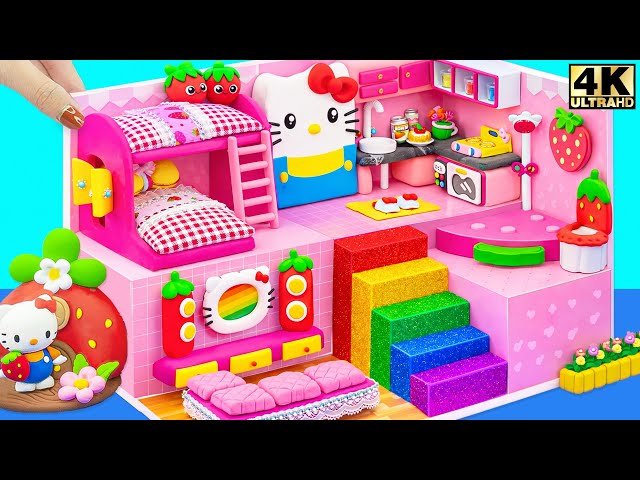 DIY Hello Kitty Cardboard House with Rainbow Stairs - Miniature Craft Tutorial