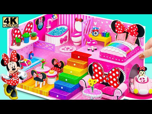Make Cutest Pink Minnie House with Cute Bed from Cardboard - DIY Miniature House