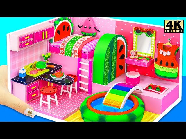 Build the Cutest Watermelon House With Pool and Rainbow Bridge - DIY Miniature House