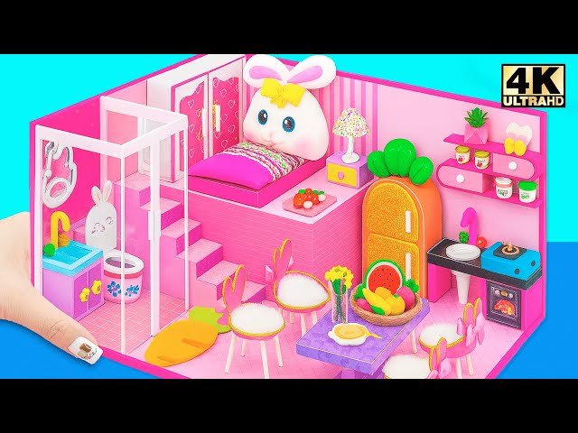 How to Make Pink Bunny Dreamhouse with Bunk Bed, Modern and Detail Interior - DIY Miniature House