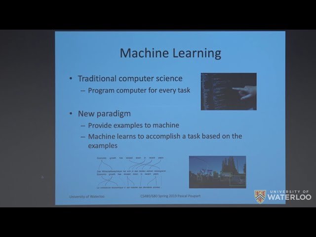 Introduction to Machine Learning - Spring 2019 - University of Waterloo