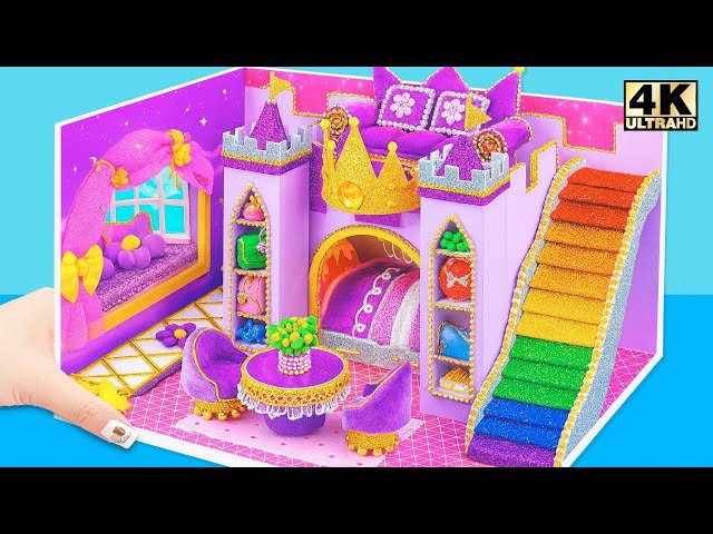 Make an Incredibly Detailed Cardboard Castle with Rainbow Slide and Luxury Balcony - DIY Mini House