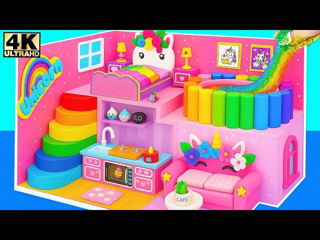 DIY Unicorn Miniature House - Make Unicorn Dream House with Rainbow Slide and Glitter Pool