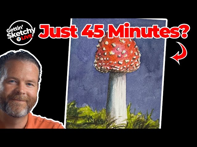 Drawing a Mushroom with Watercolor Pencils - Live 45 Minute Challenge