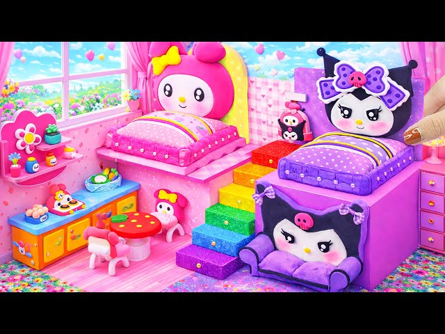 Make Adorable My Melody House with Two Bedrooms and Kuromi's Purple Room Using Clay - DIY Mini House