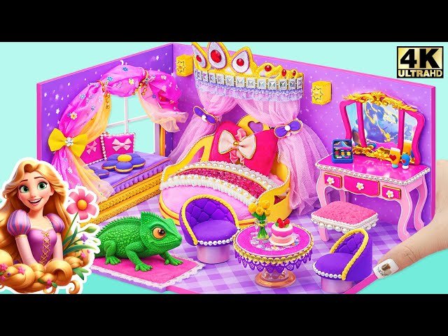 Recycling Cardboard into Rapunzel Castle with Princess Bedroom and Royal Furniture - DIY Mini House