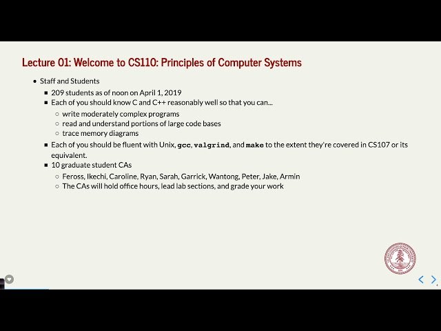 Stanford CS110 - Principles of Computer Systems - Spring 2019